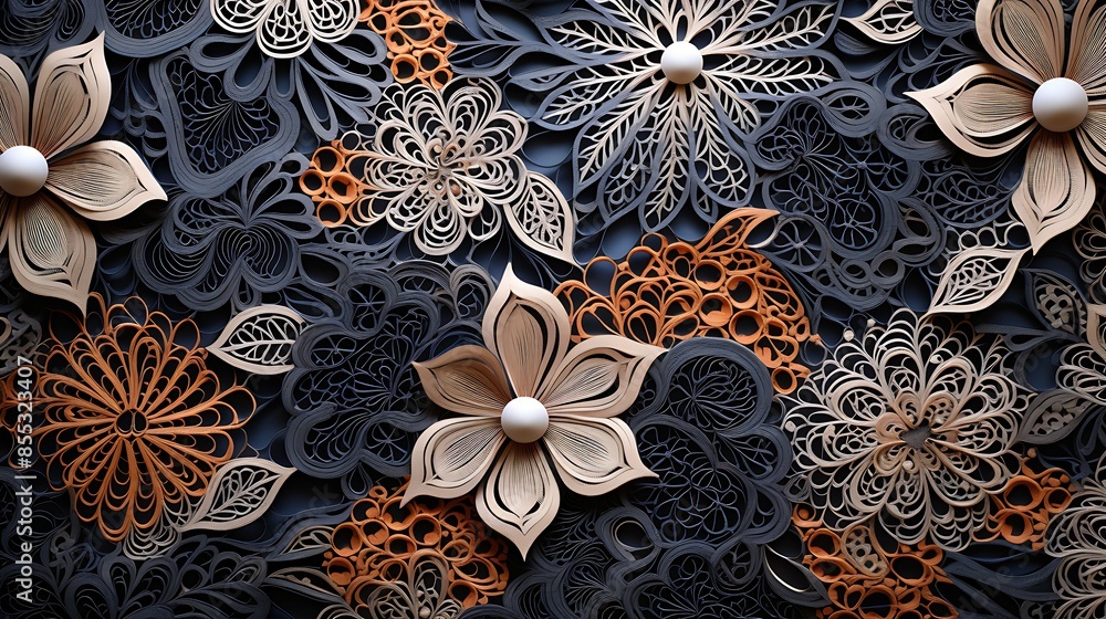 Poster 3d rendering of a floral pattern with intricate details.