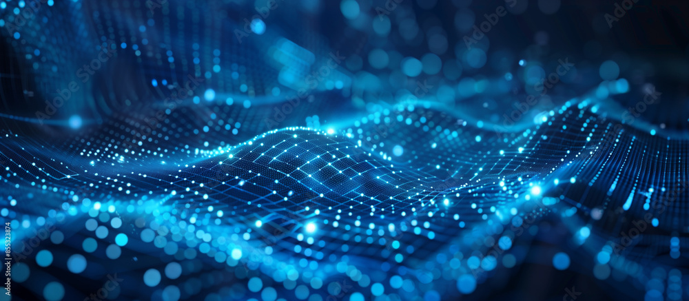 Poster digital wave. network connection tech abstract blue background with water
