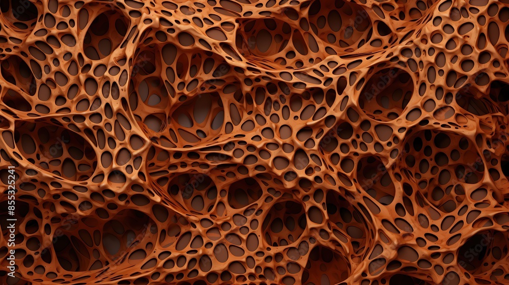 Fototapete abstract organic structure. futuristic 3d rendering of a porous material with a lot of holes. looks 