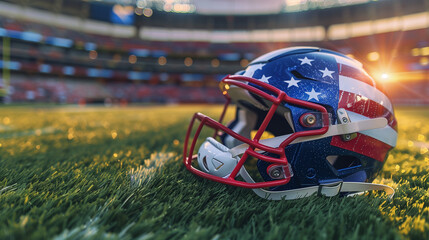 Fototapeta premium American football player's helmet against the background of the stadium