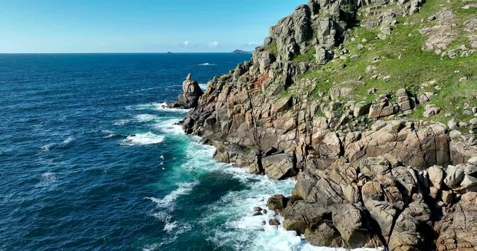 Cornish Cliffs. Atlantic ocean. Cinematic drone flight