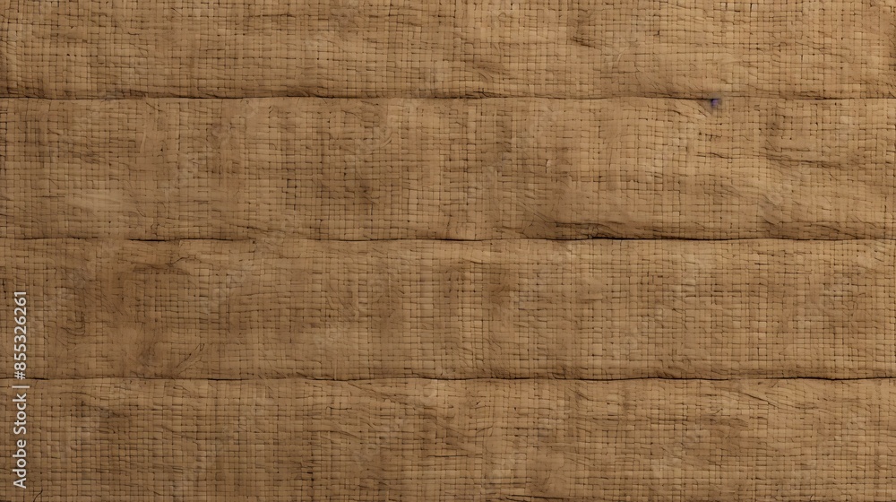 Poster The image is a close-up of a burlap sack. The sack is made of a coarse, brown fabric that is woven in a loose pattern.