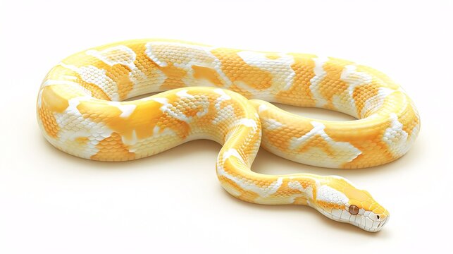 Albino Ball Python A striking Albino Ball Python with bright yellow and white scales, coiled elegantly on an isolated white background, celebrating World Snake Day