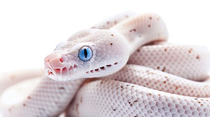 Obraz premium BlueEyed Leucistic Ball Python A stunning BlueEyed Leucistic Ball Python, pure white with striking blue eyes, set against a white background for World Snake Day