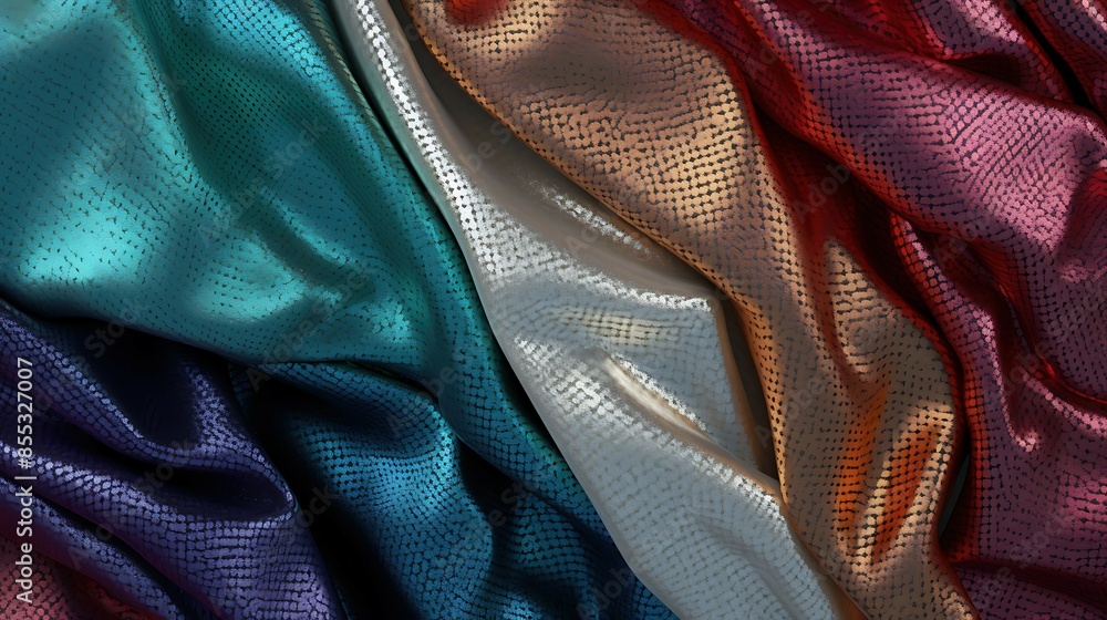 Poster colorful and shiny fabric with a polka dot pattern. the fabric is draped in a way that creates a sen