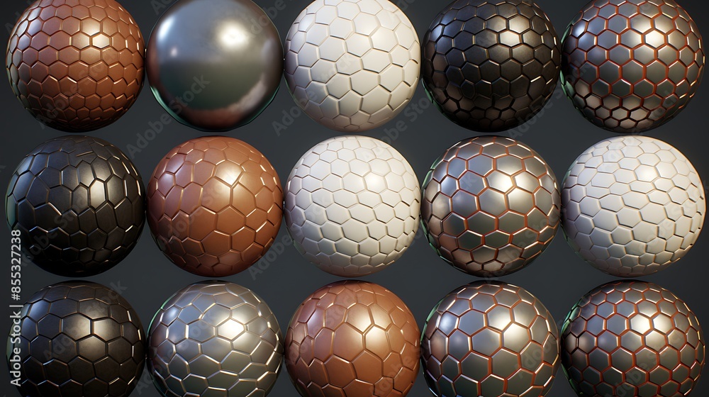 Aufkleber 3d rendering of a variety of spheres with different materials and textures. the spheres are arranged