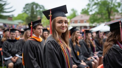 Obraz premium High Profile Graduation Ceremony with Graduates in Cap and Gown Celebrating Academic Achievements