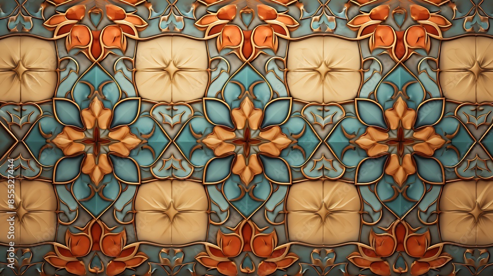 Poster a seamless pattern of colorful tiles with a moroccan-inspired design. the tiles are decorated with i