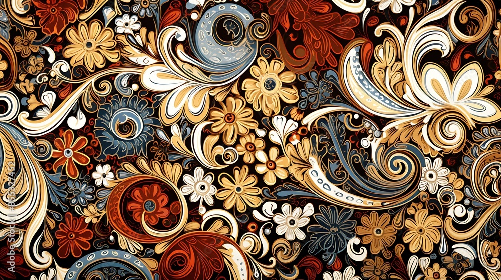 Poster a seamless pattern with a floral design. the pattern is made up of colorful flowers and leaves on a 