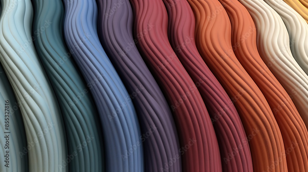 Poster 3d rendering of colorful wavy smooth silk textile. multicolor abstract background.
