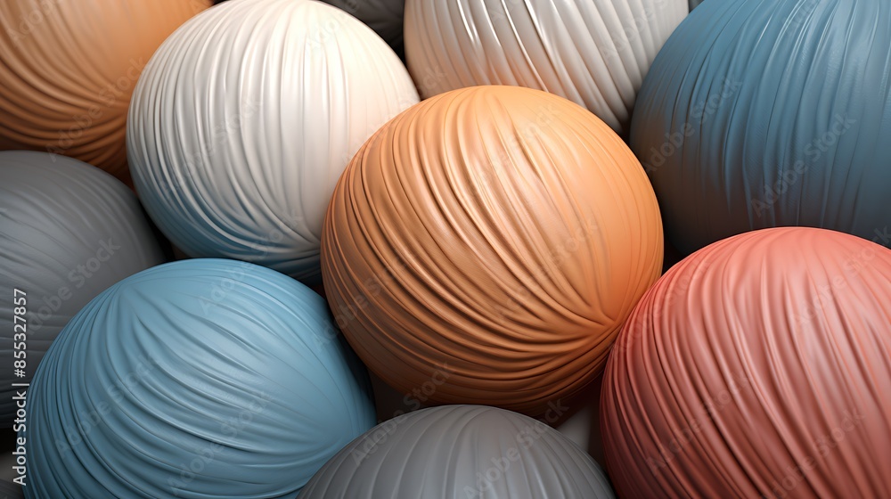 Aufkleber 3d rendering of a bunch of colorful balls with a ribbed surface texture. the balls are arranged in a