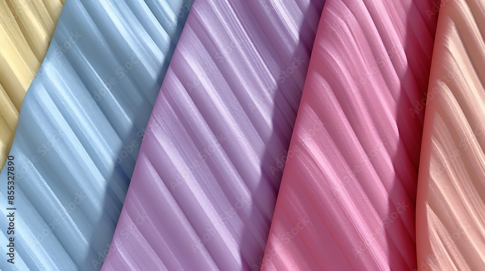 Poster the image is of four bolts of pastel-colored fabric, with the folds of the fabric creating a wave-li