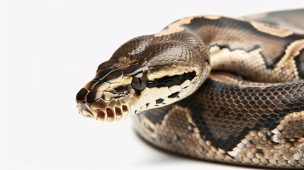 Obraz premium Phantom Ball Python A Phantom Ball Python with subtle, ghostly patterns, posed on a plain white background to honor World Snake Day