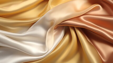 Fototapeta premium Golden silk fabric with soft waves. 3d rendering.