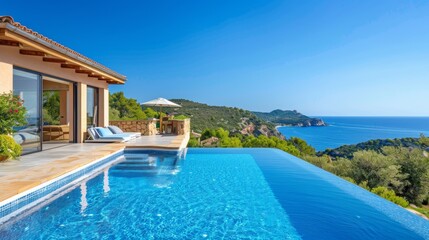 Fototapeta premium High-End Coastal Villa with Private Infinity Pool Overlooking Stunning Ocean View