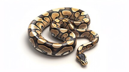 Fototapeta premium Woma Ball Python A Woma Ball Python with its unique banded pattern, curled on a clean white background for World Snake Day