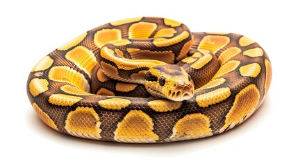 Fototapeta premium Yellow Belly Ball Python A vibrant Yellow Belly Ball Python, showcasing its bright underbelly on a white background for World Snake Day