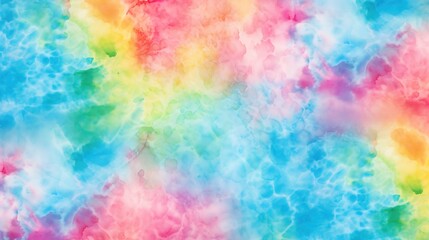 A vibrant and colorful tie-dye pattern in shades of pink, blue, green, and yellow.