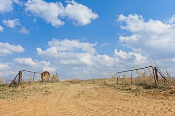 Dirt road and gates near Clarens in the Freestate Province of South Africa