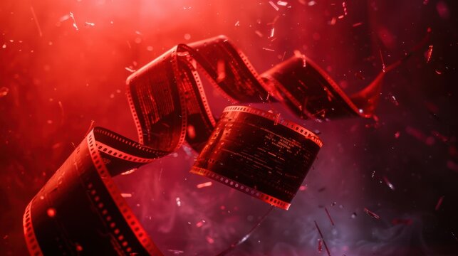 A roll of film with visible frames is unrolled. Creative World Photographer Day idea.