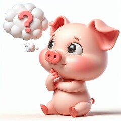 Naklejka premium cute pig thinking cartoon 3d Generative AI