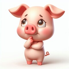 cute pig thinking cartoon 3d Generative AI