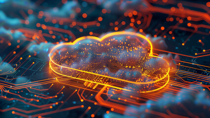 3D image of a cloud in a digital space. The concept of data storage.
