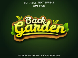 back garden text effect, font editable, typography, 3d text for games. vector template