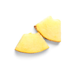 Pieces of sweet melon on white background