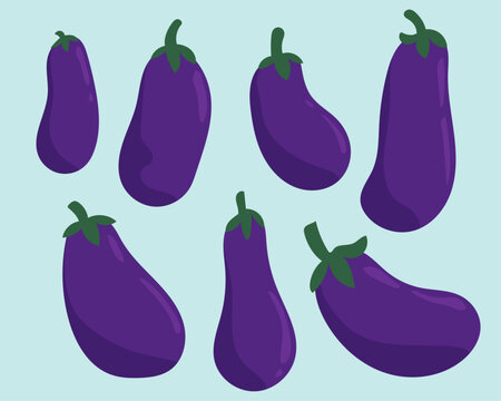 Eggplants Vector Cute Playful Illustrations Set