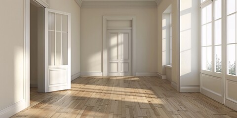 Obraz premium Elegant room remodel featuring light wood grain vinyl flooring and cream painted walls