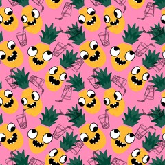 Obraz premium Cartoon summer print seamless pineapple pattern for wrapping paper and fabrics
