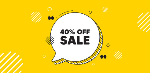 Sale 40 percent off discount. Chat speech bubble banner. Promotion price offer sign. Retail badge symbol. Sale chat message. Speech bubble yellow banner. Text balloon. Vector
