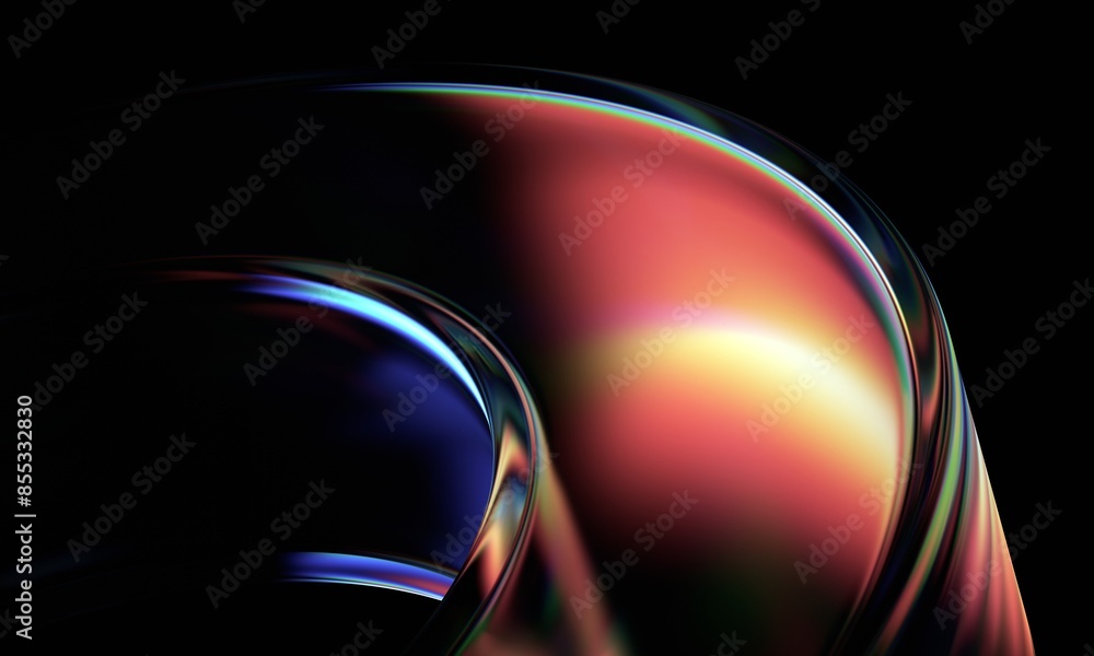 Sticker abstract iridescent shape, dark background design, 3d render