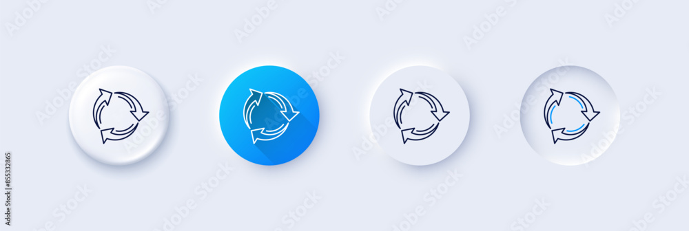 Poster recycle arrow line icon. neumorphic, blue gradient, 3d pin buttons. recycling waste symbol. reduce a