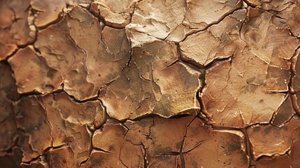Close-up image of cracked, dry, brown earth texture, perfect for backgrounds or environmental themes. High detail and natural patterns.