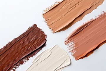 Neutral paint samples in various shades of brown and beige on white background