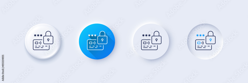Poster lock line icon. neumorphic, blue gradient, 3d pin buttons. protected credit card sign. password secu