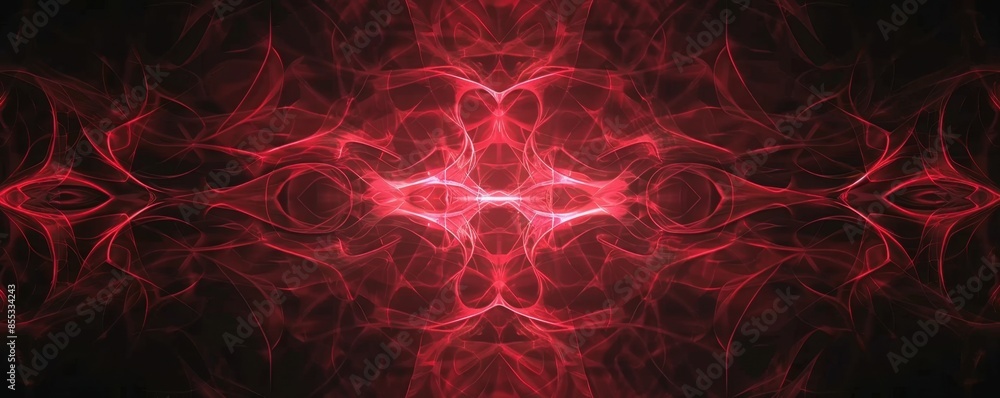 Poster Red and black background with symmetrical waves and glowing lines in a symmetrical, horizontal style Generative AI