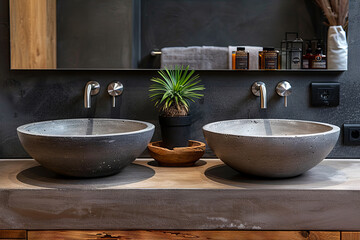 Concrete Bathroom with Double Sink