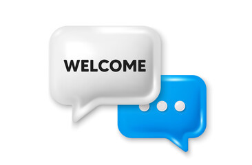 Welcome tag. Chat speech bubble 3d icon. Wedding invitation offer. Hello or thank you message. Welcome chat offer. Speech bubble banner. Text box balloon. Vector