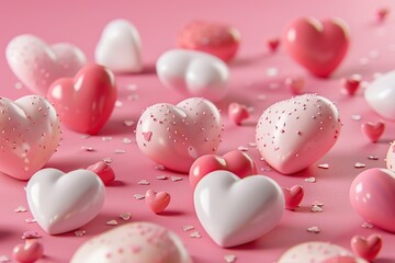 Obraz premium Valentine's day background with pink hearts. 3d rendering