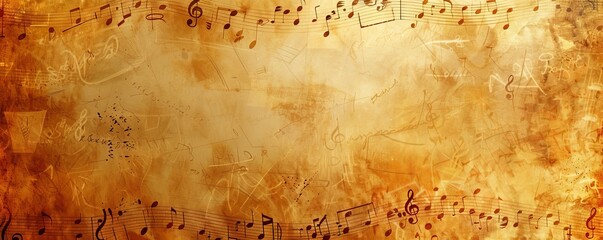 Vintage background of music notes with a warm, aged texture