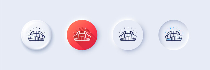Sports stadium line icon. Neumorphic, Red gradient, 3d pin buttons. Arena sign. Sport complex symbol. Line icons. Neumorphic buttons with outline signs. Vector