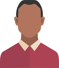 A man wearing a red shirt with a white collar.