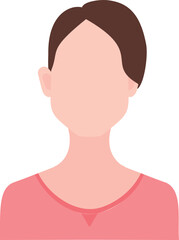 A womans face is depicted in a flat graphical style, showing minimalistic features.