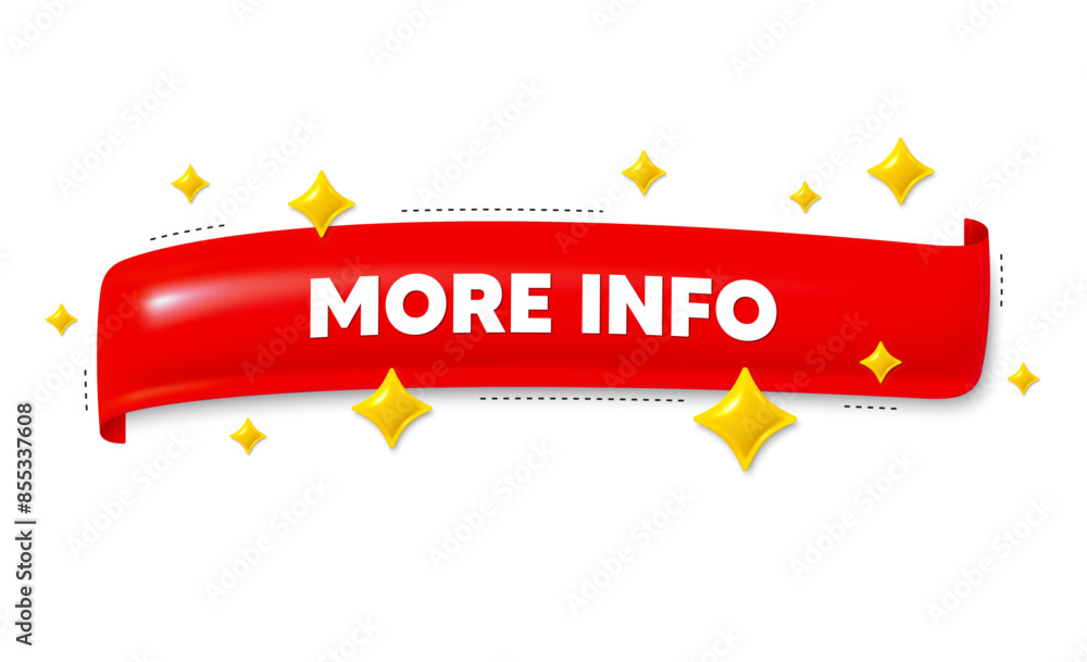 Poster red ribbon banner with 3d stars. more info symbol. navigation sign. read description. more info ribb