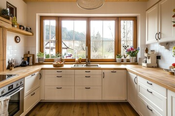 European Wooden Kitchen Windows