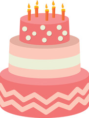 A three-tiered cake with colorful candles on top, ready for a celebration.