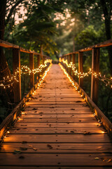 Fototapeta premium Wooden Bridge Illuminated With Lights
